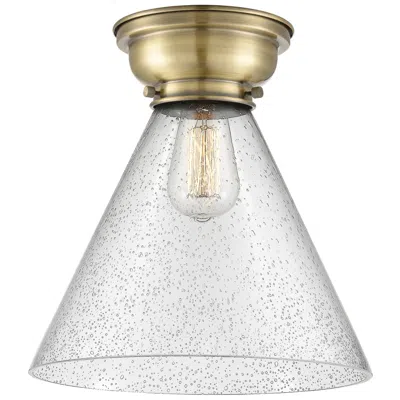 Innovations Lighting Aditi Cone 12" Wide Antique Brass Flush Mount With Seedy Shade