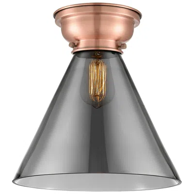 Innovations Lighting Aditi Cone 12" Wide Antique Copper Flush Mount With Plated Smoke Shade
