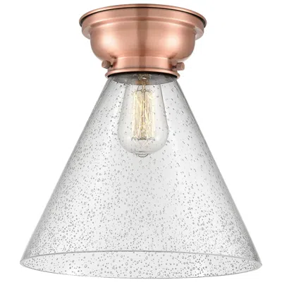 Innovations Lighting Aditi Cone 12" Wide Antique Copper Flush Mount With Seedy Shade