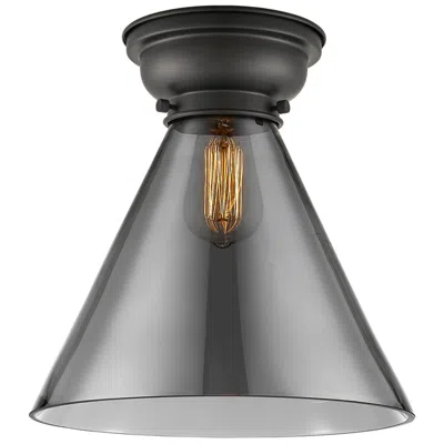 Innovations Lighting Aditi Cone 12" Wide Matte Black Flush Mount With Plated Smoke Shade