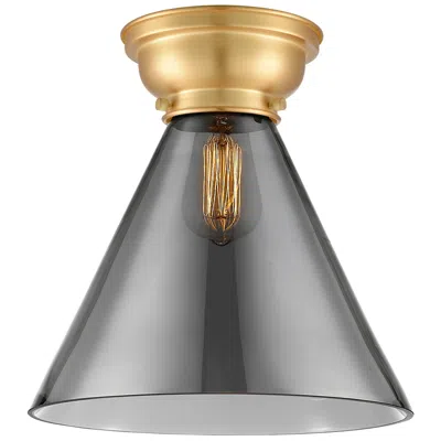 Innovations Lighting Aditi Cone 12" Wide Satin Gold Flush Mount With Plated Smoke Shade