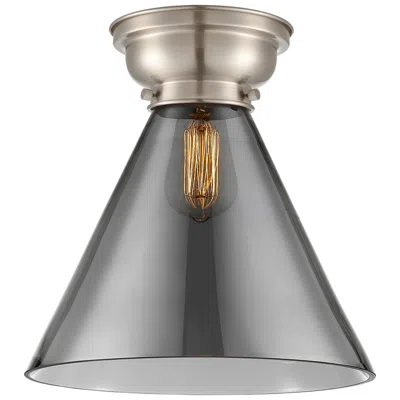 Innovations Lighting Aditi Cone 12"w Brushed Satin Nickel Flush Mount W/ Plated Smoke Shade