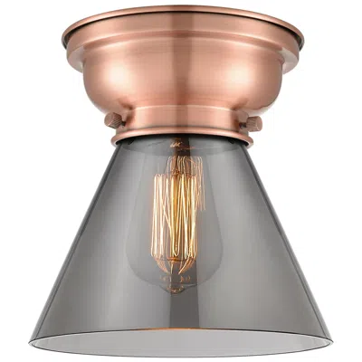 Innovations Lighting Aditi Cone 8" Antique Copper Flush Mount W/ Plated Smoke Shade
