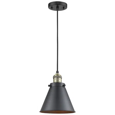 Innovations Lighting Appalachian 8" Black Antique Brass Cord Hung Mini Pendant W/ Black Sha