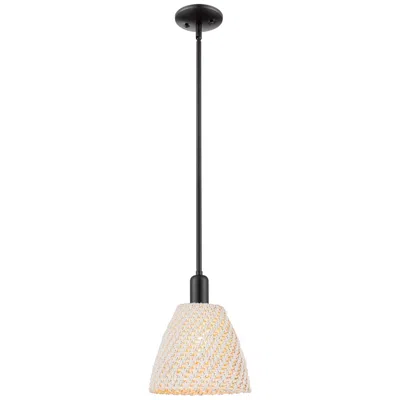 Innovations Lighting Arcadia 9" Wide Matte Black Mini Pendant With Natural Shade