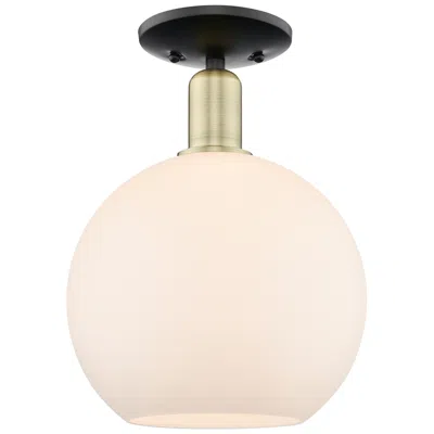 Innovations Lighting Arcadia Athens 10"w Black Brass Semi.flush Mount W/ Matte White Shade