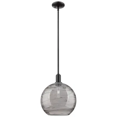 Innovations Lighting Arcadia Athens 12"w Black Stem Pendant W/ Light Smoke Deco Swirl Shade