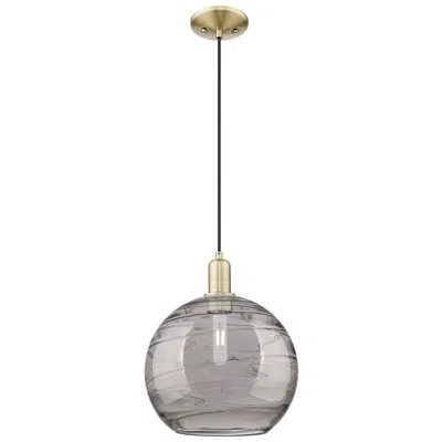 Innovations Lighting Arcadia Athens 12"w Brass Cord Pendant W/ Light Smoke Deco Swirl Shade