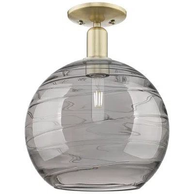 Innovations Lighting Arcadia Athens 12"w Brass Semi-flush W/ Light Smoke Deco Swirl Shade