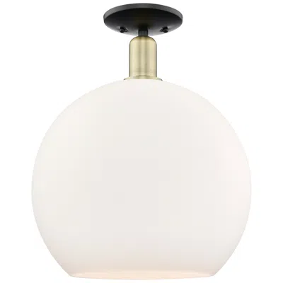 Innovations Lighting Arcadia Athens 14"w Black Brass Semi.flush Mount W/ Matte White Shade