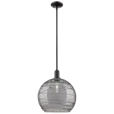 Innovations Lighting Arcadia Athens 14"w Black Stem Pendant W/ Light Smoke Deco Swirl Shade