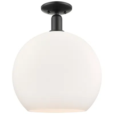 Innovations Lighting Arcadia Athens 14"w Matte Black Semi.flush Mount W/ Matte White Shade