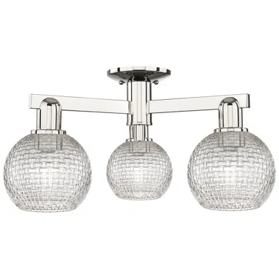 Innovations Lighting Arcadia Athens 23"w 3-lt Polished Nickel Semi-flush W/ Basketweave Shade
