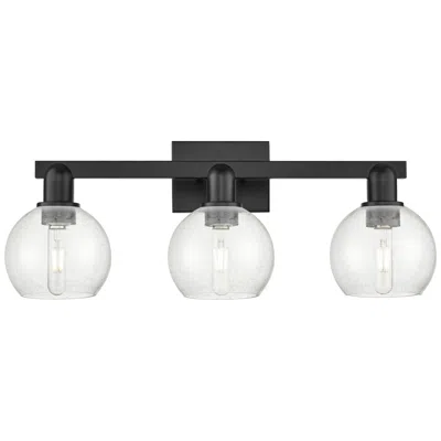 Innovations Lighting Arcadia Athens 25"w 3 Light Matte Black Vanity Light With Seedy Shade