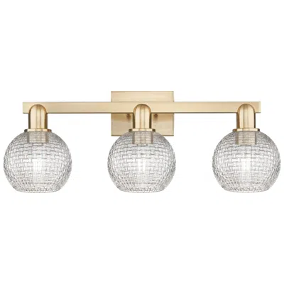 Innovations Lighting Arcadia Athens 25"w 3-lt Bronze Bath Light W/ Clear Basketweave Shade In Gold
