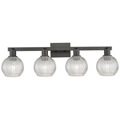 Innovations Lighting Arcadia Athens 33"w 4 Light Black Vanity W/ Clear Basketweave Shade In Gray