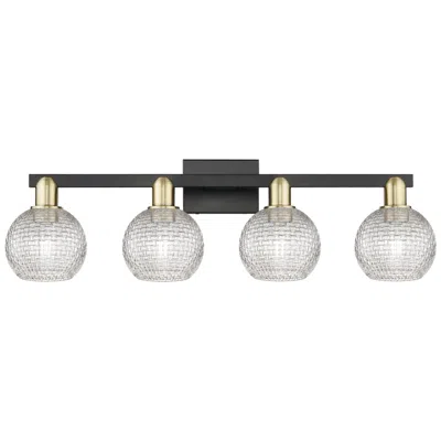 Innovations Lighting Arcadia Athens 33"w 4-lt Black Brass Vanity W/ Clear Basketweave Shade