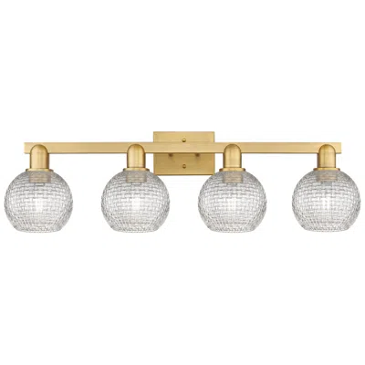 Innovations Lighting Arcadia Athens 33"w 4-lt Brushed Brass Vanity W/ Basketweave Shade