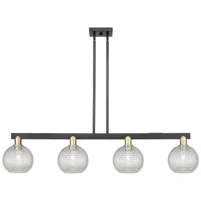 Innovations Lighting Arcadia Athens 51"w 4-lt Black Brass Stem Island Light W/ Basketweave Shade In Multi