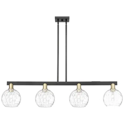Innovations Lighting Arcadia Athens 51"w 4-lt Black Brass Stem Island Light W/ Water Glass Shade