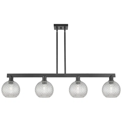 Innovations Lighting Arcadia Athens 51"w 4-lt Black Stem Island Light W/ Basketweave Shade