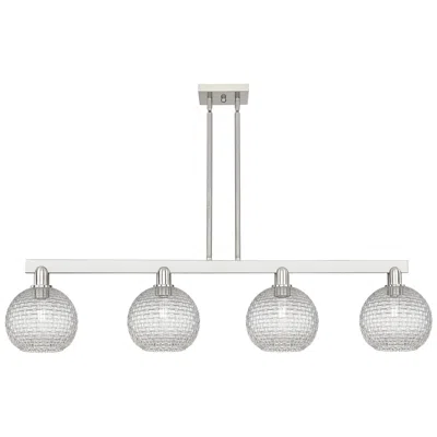 Innovations Lighting Arcadia Athens 51"w 4-lt Nickel Stem Island Light W/ Basketweave Shade