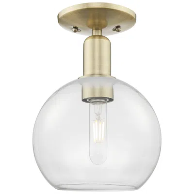Innovations Lighting Arcadia Athens 8" Wide Antique Brass Semi.flush Mount With Clear Shade
