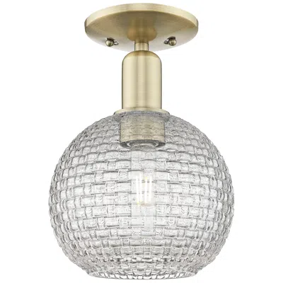 Innovations Lighting Arcadia Athens 8"w Brass Semi.flush Mount W/ Clear Basket Weave Shade