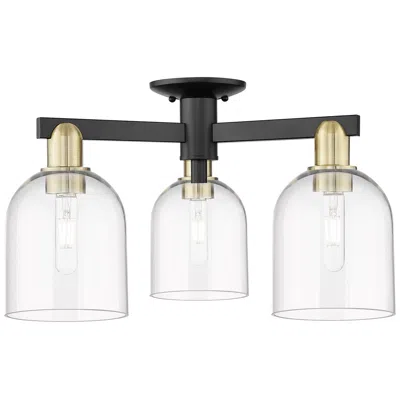 Innovations Lighting Arcadia Bella 23"w 3 Light Black Brass Semi.flush Mount W/ Clear Shade