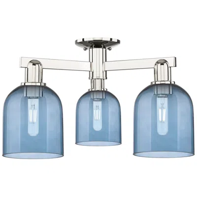 Innovations Lighting Arcadia Bella 23"w 3 Light Polished Nickel Semi-flush W/ Blue Shade