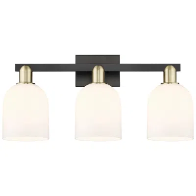 Innovations Lighting Arcadia Bella 25"w 3 Light Black And Brass Vanity Light W/ White Shade