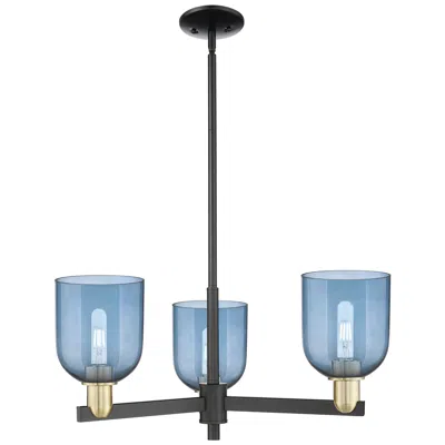 Innovations Lighting Arcadia Bella 27"w 3 Light Black Brass Stem Chandelier W/ Blue Shade
