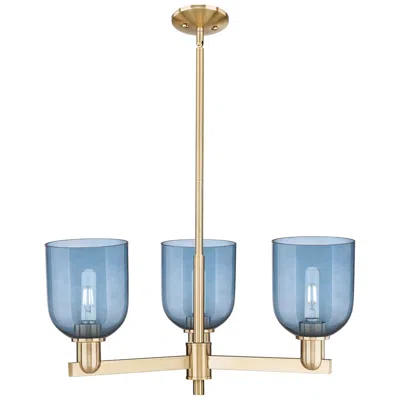 Innovations Lighting Arcadia Bella 27"w 3 Light Bronze Stem Chandelier W/ Blue Shade
