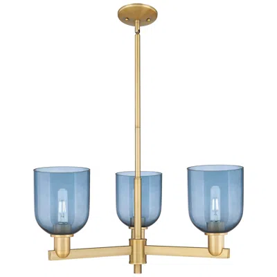 Innovations Lighting Arcadia Bella 27"w 3 Light Brushed Brass Stem Chandelier W/ Blue Shade