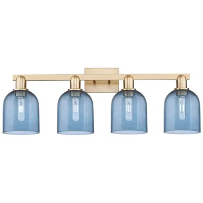 Innovations Lighting Arcadia Bella 33"w 4 Light Champagne Bronze Vanity Light W/ Blue Shade