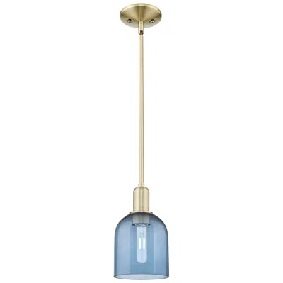 Innovations Lighting Arcadia Bella 6"w Antique Brass Stem Hung Mini Pendant With Blue Shade