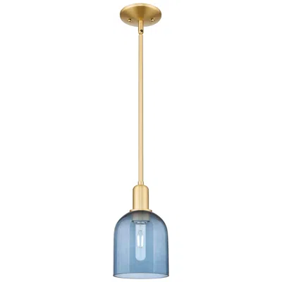 Innovations Lighting Arcadia Bella 6"w Satin Gold Stem Hung Mini Pendant With Blue Shade