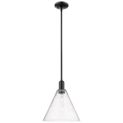 Innovations Lighting Arcadia Berkshire Glass 12"w Black Stem Mini Pendant W/ Seedy Shade