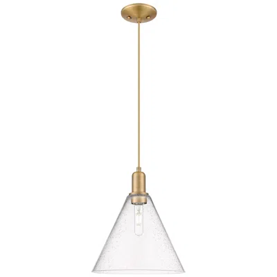 Innovations Lighting Arcadia Berkshire Glass 12"w Brushed Brass Cord Pendant W/ Seedy Shade