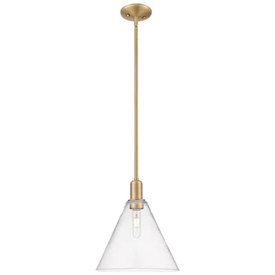Innovations Lighting Arcadia Berkshire Glass 12"w Brushed Brass Stem Pendant W/ Clear Shade