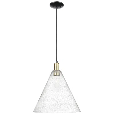 Innovations Lighting Arcadia Berkshire Glass 16"w Black Brass Cord Pendant W/ Seedy Shade