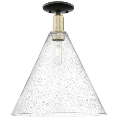 Innovations Lighting Arcadia Berkshire Glass 16"w Black Brass Semi-flush W/ Seedy Shade