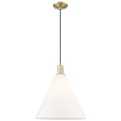 Innovations Lighting Arcadia Berkshire Glass 16"w Brass Cord Pendant W/ Matte White Shade