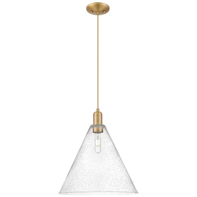 Innovations Lighting Arcadia Berkshire Glass 16"w Brushed Brass Cord Pendant W/ Seedy Shade