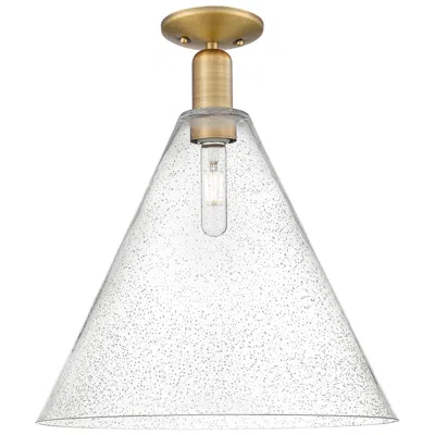 Innovations Lighting Arcadia Berkshire Glass 16"w Brushed Brass Semi-flush W/ Seedy Shade In Gold