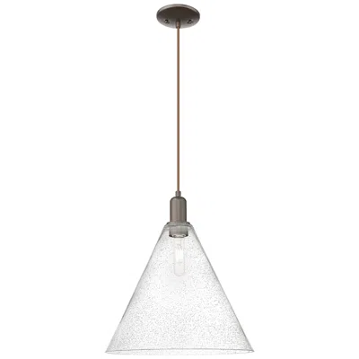 Innovations Lighting Arcadia Berkshire Glass 16"w Oiled Bronze Cord Pendant W/ Seedy Shade