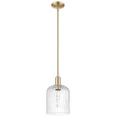 Innovations Lighting Arcadia Bridal Veil 8"w Bronze Stem Mini Pendant W/ Clear Shade