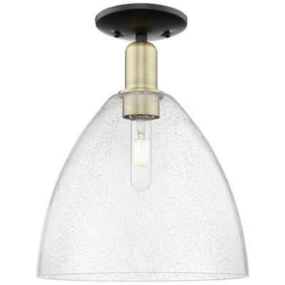 Innovations Lighting Arcadia Bristol 12"w Black And Brass Semi.flush Mount With Seedy Shade