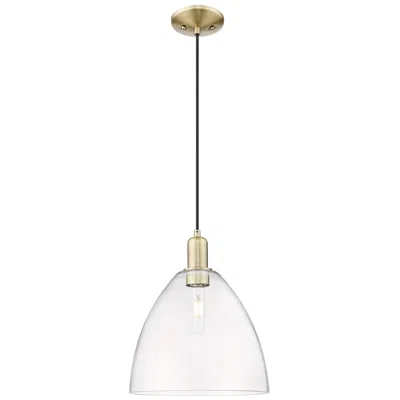 Innovations Lighting Arcadia Bristol 12"w Brass Cord Hung Mini Pendant With Clear Shade