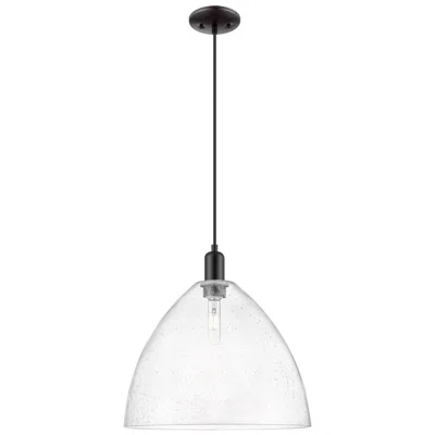 Innovations Lighting Arcadia Bristol 16"w Matte Black Cord Hung Mini Pendant W/ Seedy Shade